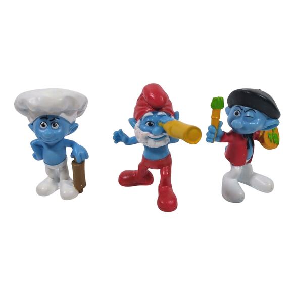 Lot of 3 Smurfs Peyo 3" PVC Figures Baker Papa Telescope Painter McDonalds 2011 - Picture 1 of 3